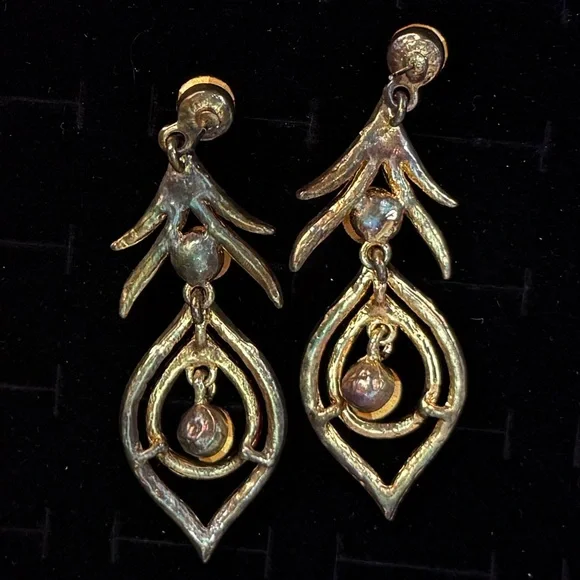 Gorgeous, vintage pink amber tones bling pierced earrings - Picture 4 of 6